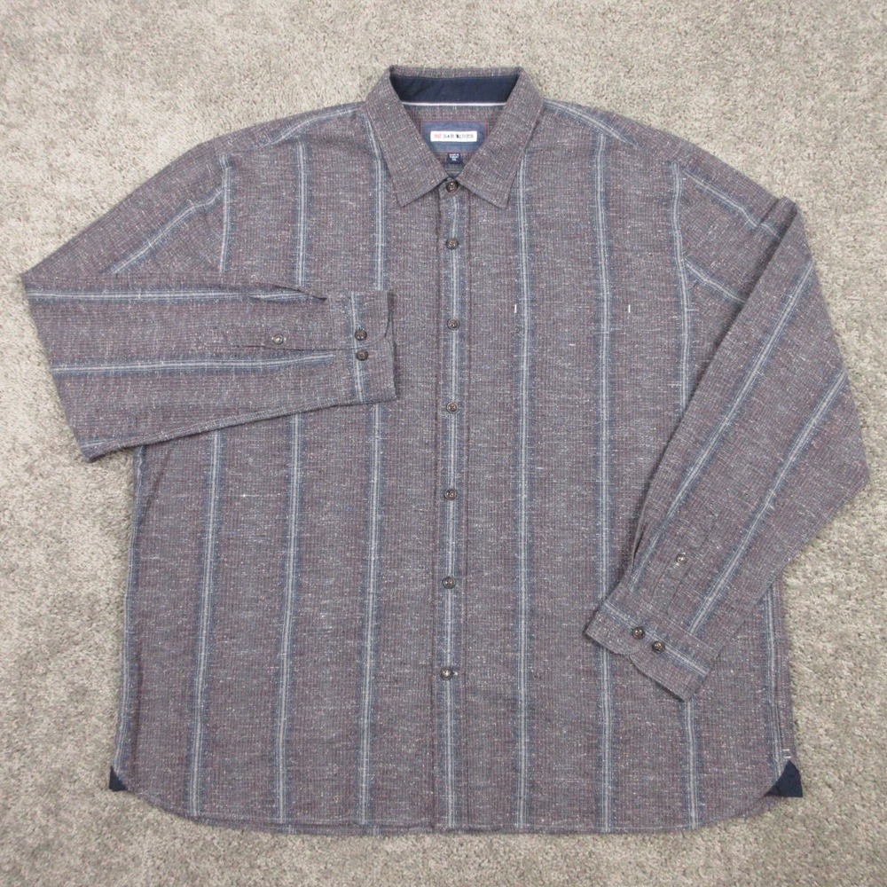 32 Bar Blues Shirt Mens 2XL Gray Striped Pocket Casual Long Sleeve Button Up EUC